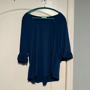 New Directions Blue Relaxed Ruffled Blouse